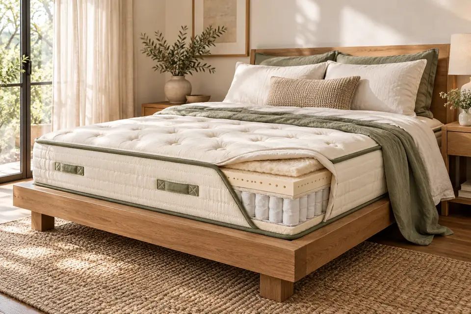 The Avocado Green at work: a mattress showing its support layers