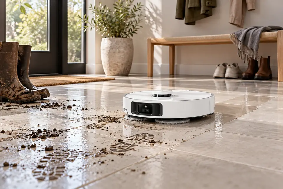 The Dreame L40 Ultra at work: mopping