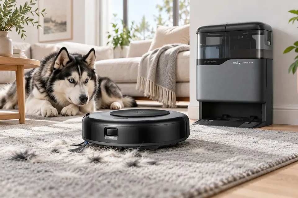 The Eufy Omni C20 at work: pet-hair