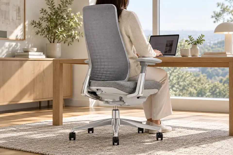 The Haworth Fern at work: an office chair supporting a person's lower back