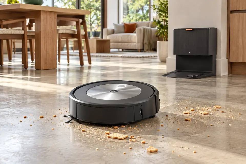 The iRobot Roomba j7+ at work: crumbs